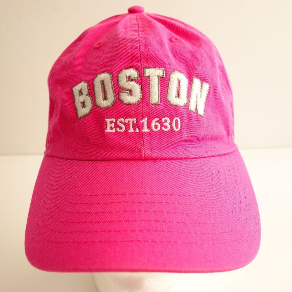 Boston Est. 1630‎ Womens Pink Embroidered Strapback Baseball Cap Hat